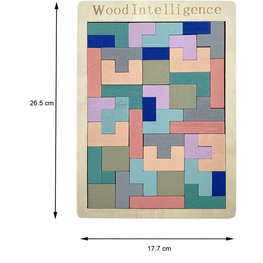 Puzzle Montessori dinl lemn, tip Tetris, 40 piese, multicolor pastel — varianta 3