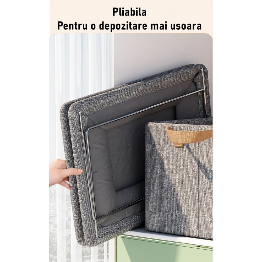 Cutie de depozitare tip cos, pliabila, cadru metalic, manere, 47 x 35 x 30 cm, 50 l, gri — varianta 8