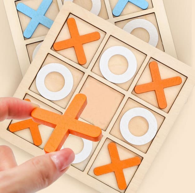 Jucarie tip Montessori "X si O", 9 piese, lemn, portocaliu/alb — varianta 3
