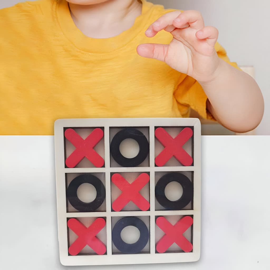 Jucarie tip Montessori "X si O", 9 piese, lemn, negru/rosu — varianta 3