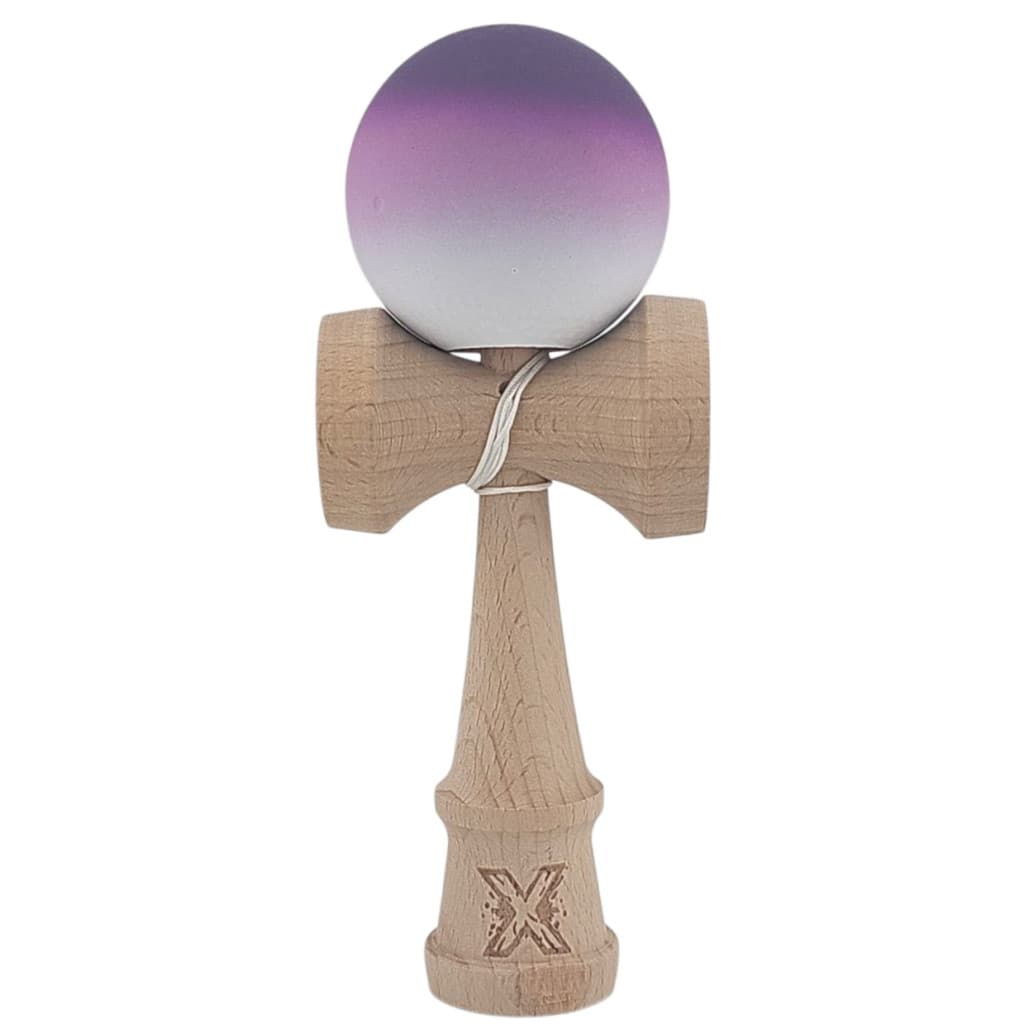 Jucarie lemn Kendama X, originala, profesionala, Rubber Grip, negru/mov/alb