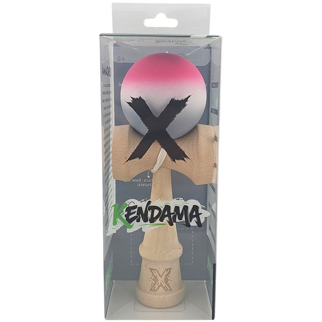 Jucarie lemn Kendama X, originala, profesionala, Rubber Grip, roz/alb/gri — varianta 4