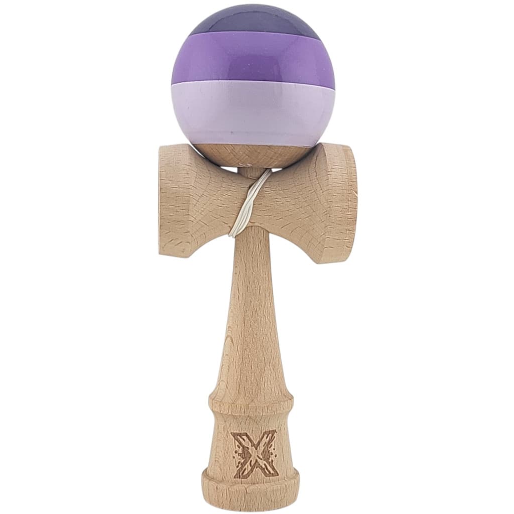 Jucarie lemn Kendama X, originala, profesionala, Super Sticky, 18 cm, mov/lila