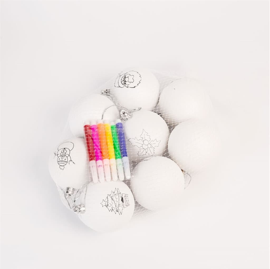 Set 8 globuri de brad de colorat pentru copii — varianta 4