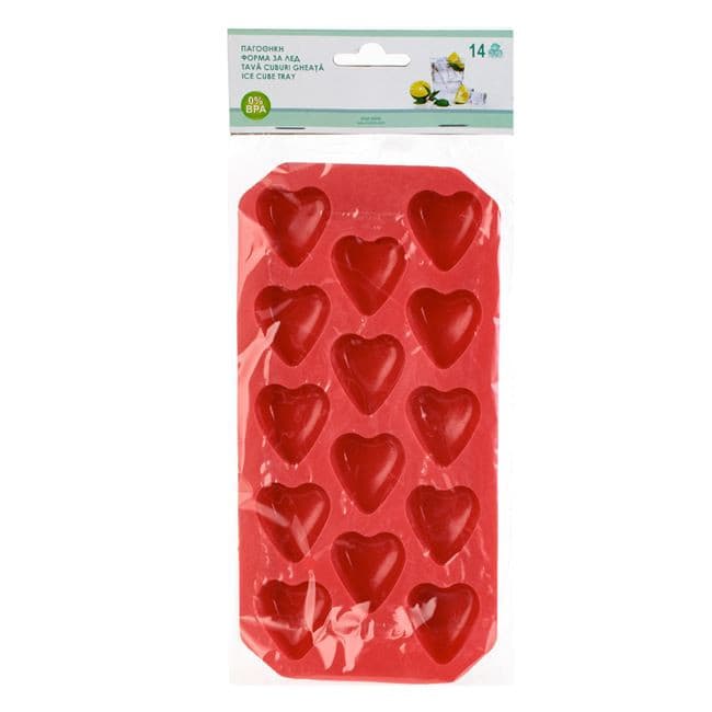 Forma din silicon rosu, model inimi, pentru 14 cuburi de gheata, 22 x 11 x 2.5 cm — varianta 3