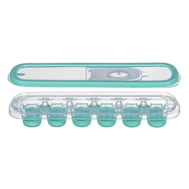 Cutie din silicon pentru cuburi de gheata verde, capac din plastic transparent, 12 compartimente — varianta 4
