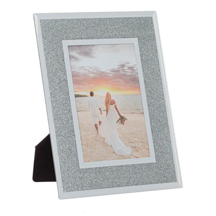 Rama foto decoratia din sticla, oglinda argintie cu glitter, 10 x 15 cm