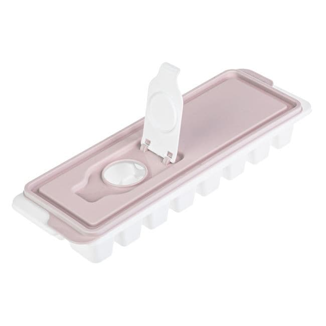 Cutie alba din plastic cu capac roz pal, pentru 16 cuburi de gheata — varianta 2