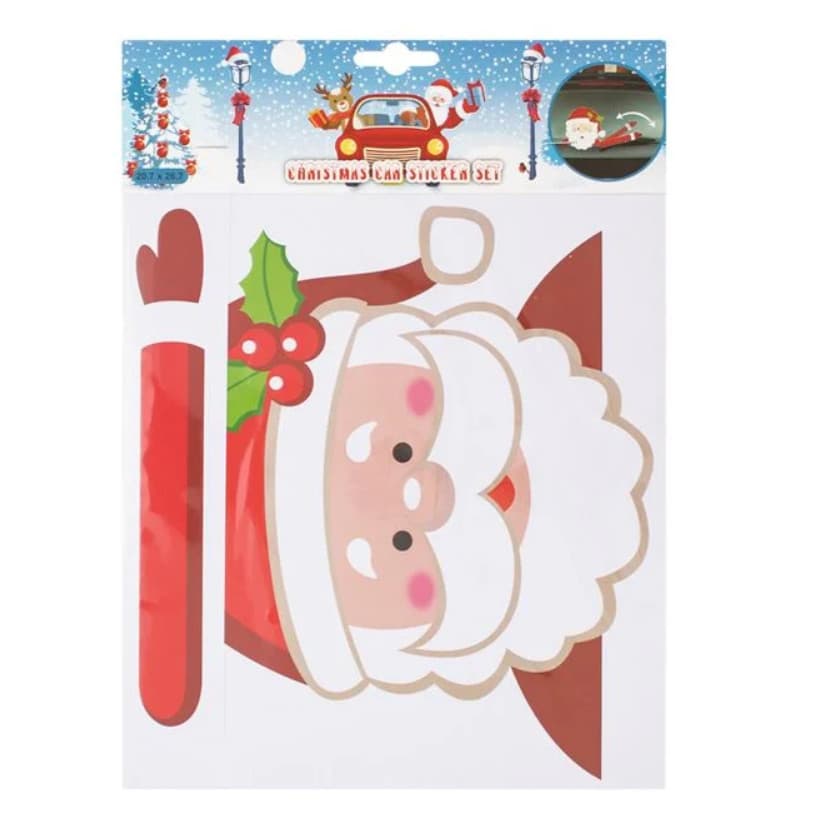 Autocolant auto decorativ cu Mos Craciun ce saluta, 20.7 x 26.7 cm — varianta 2