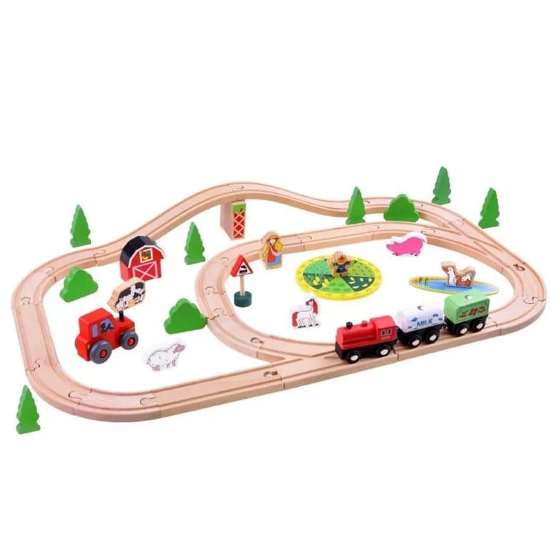 Traseu din lemn Kids Toyland, ferma, animale si accesorii, 50 piese