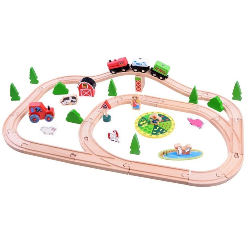 Traseu din lemn Kids Toyland, ferma, animale si accesorii, 50 piese — varianta 3