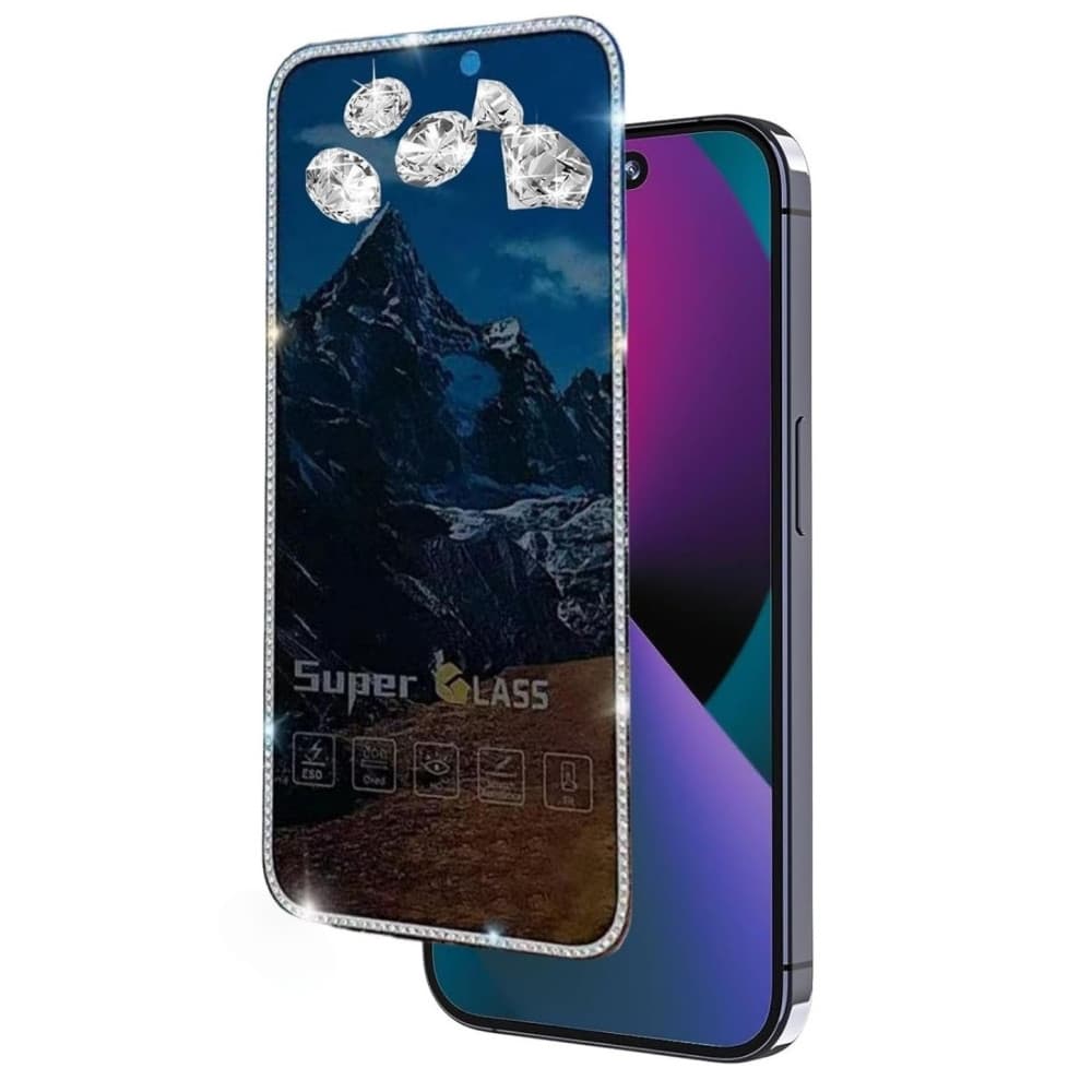 Folie sticla Apple iPhone 15 Plus, Full Glue ESD Privacy, pietricele decorative 1