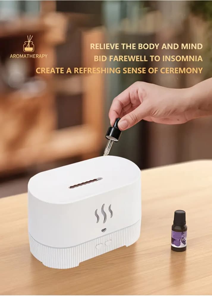 Umidificator aer, difuzor aromaterapie FT-1923A, efect flacara, telecomanda, turcoaz — 2