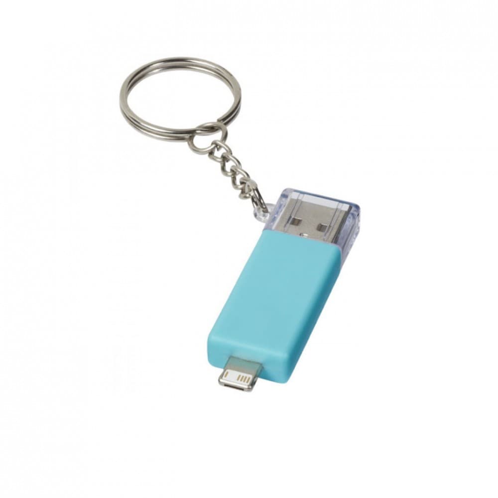 Adaptor incarcare USB cu conector Lightning si MicroUSB, tip breloc, turcoaz — 2