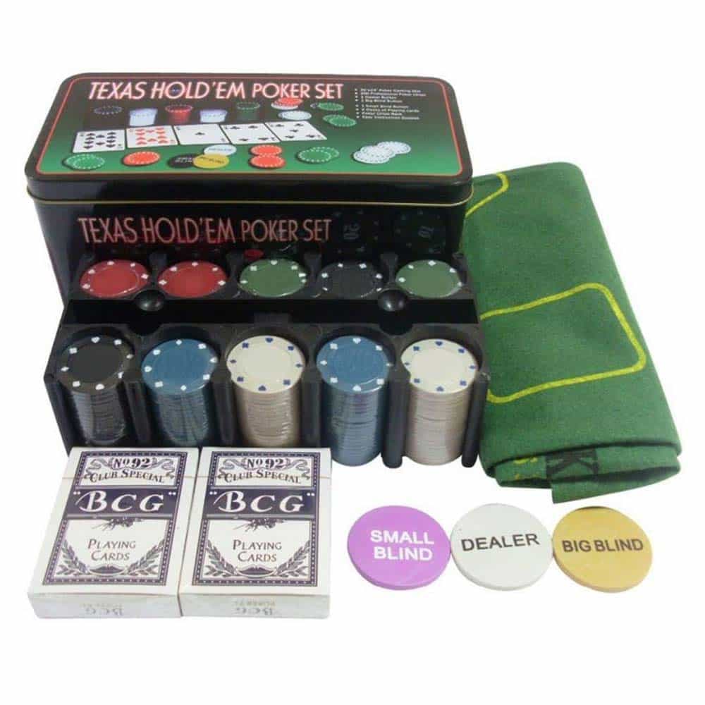 Set Poker Texas Holdem 200 jetoane și cărți de joc în cutie metalică — 2