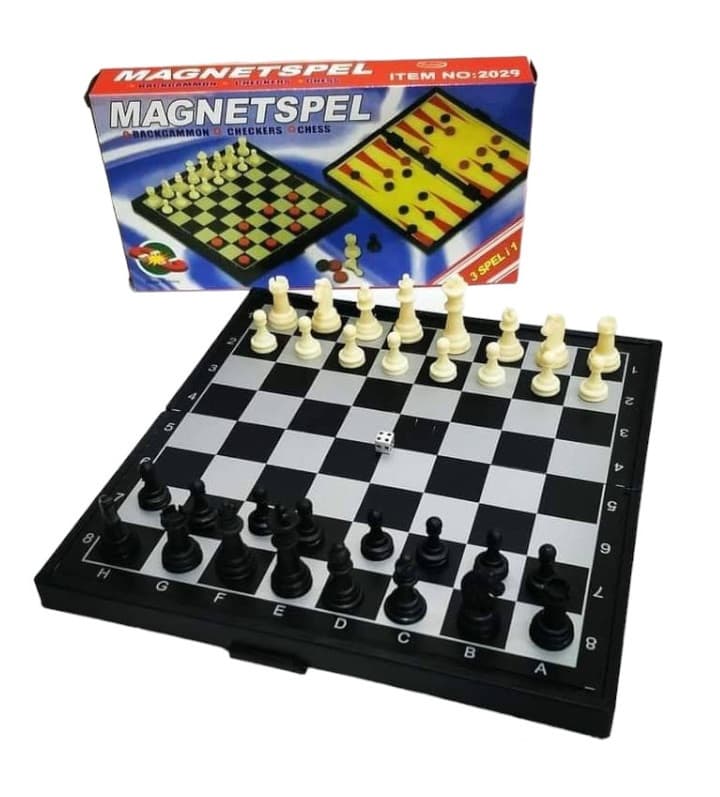 Joc de sah, table si dame Magnetspel, 3 in 1, magnetic, tabla de joc 25 x 25 cm — 2