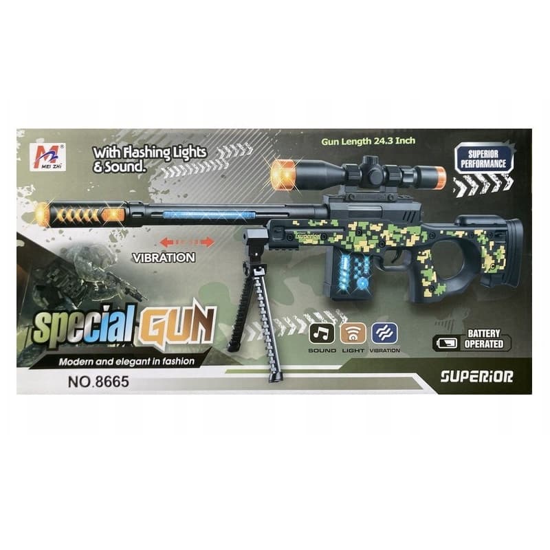 Pusca cu luneta de jucarie, cu lumini si sunete, trepied, 61 cm, negru/verde — 3