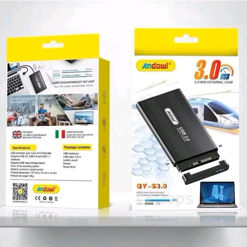Carcasa rack extern Andowl QY-S3.0, USB 3.0, compatibil 2.5 inch HDD, 5 Gbit/s, aluminiu, cablu si husa Incluse — 5