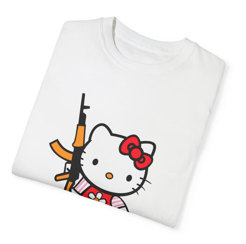Tricou personalizat alb, copii/adulti, design Kitty with gun, modal, diverse marimi — 3