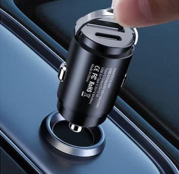 Mini incarcator auto IDK PD-04, dual port USB + PD, 30W, 3A, negru — 2