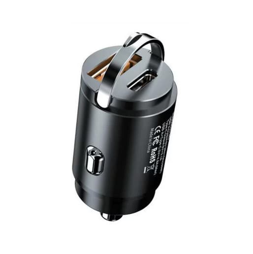 Mini incarcator auto IDK PD-04, dual port USB + PD, 30W, 3A, negru — 3