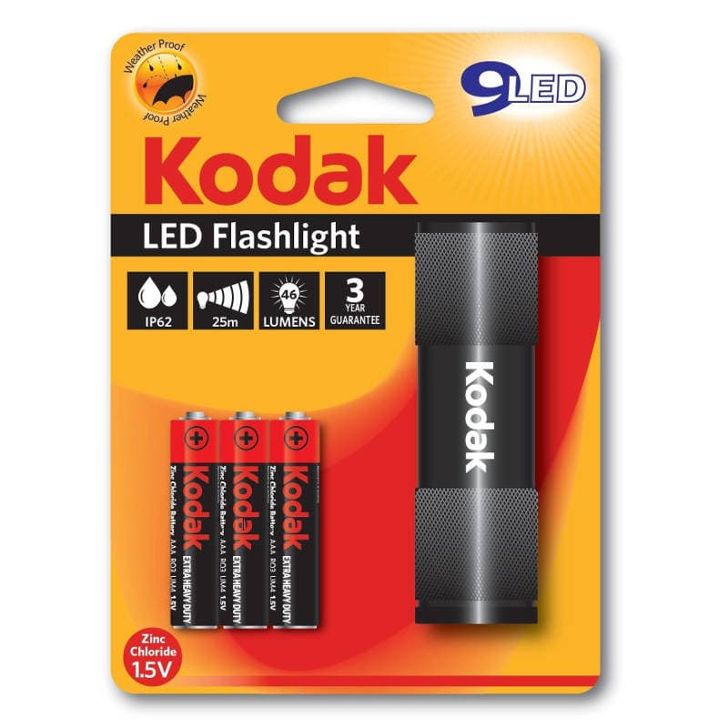 Lanterna Kodak 9 LED-uri, 46 lumeni, carcasa metalica, baterii incluse, neagra — 2