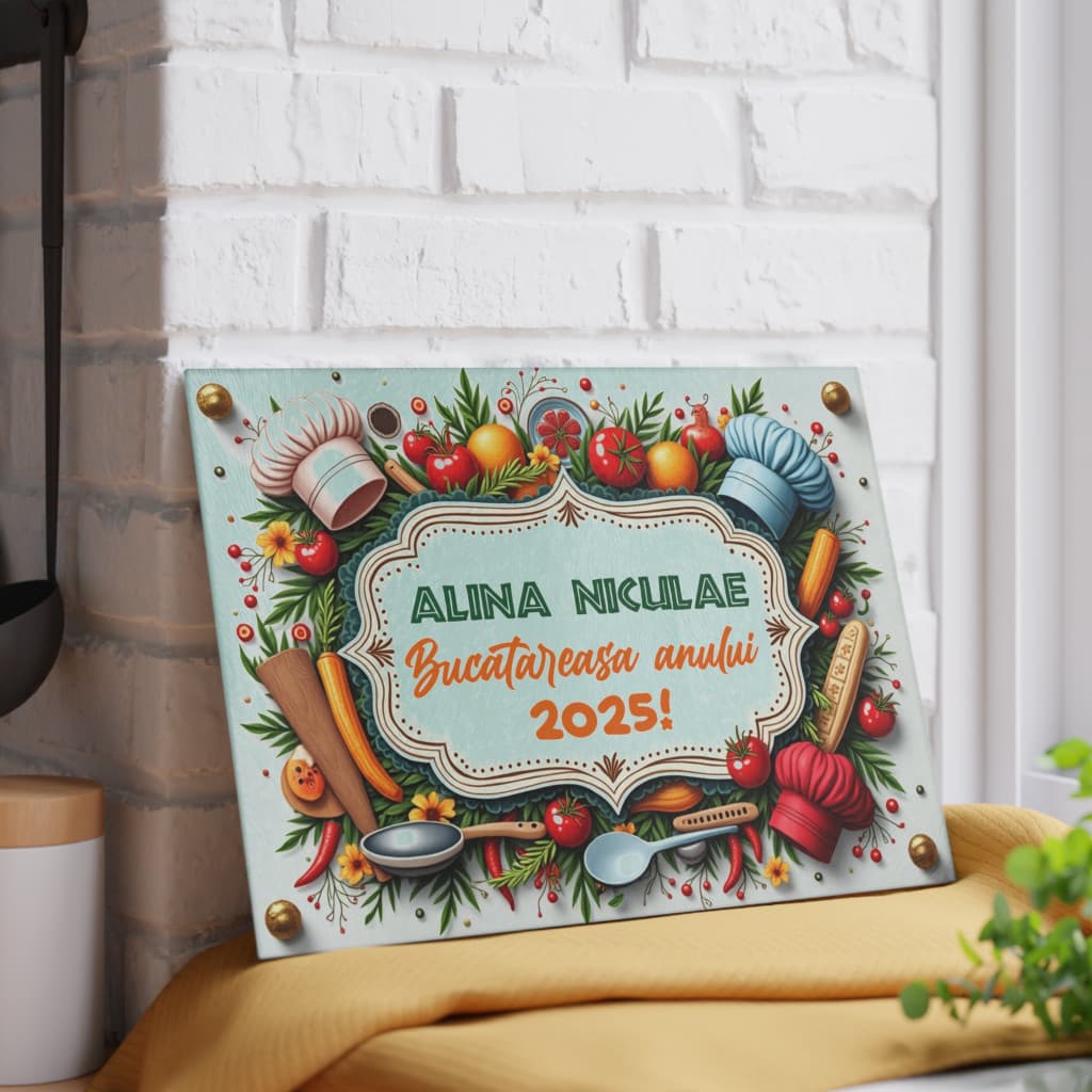 Tocator de sticla, 27 x 18 cm, personalizabil cu nume si mesaj — 5