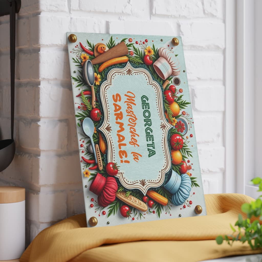 Tocator de sticla, 27 x 18 cm, personalizabil cu nume si mesaj — 8