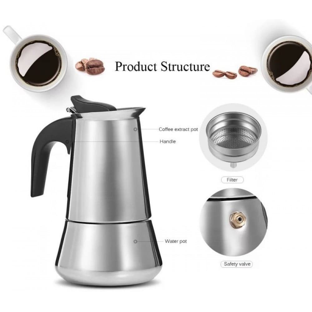 Cafetiera, espresso maker, otel inoxidabil, 450 ml, 9 cesti — 2