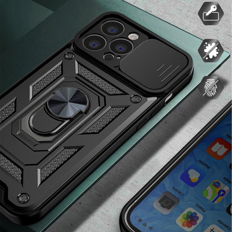 Husa Apple iPhone 16 Pro Max, Camshield Armor, inel sustinere, protectie camera, neagra — 6