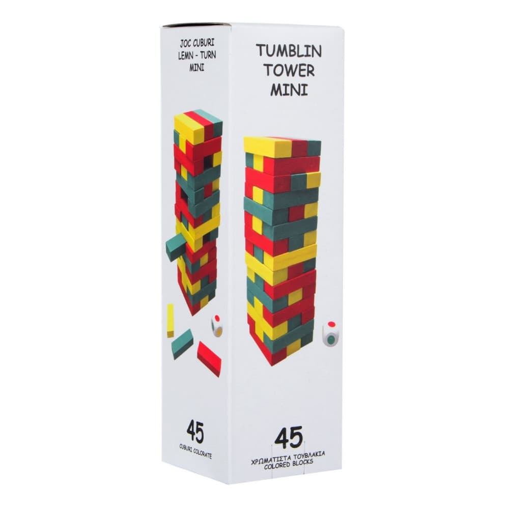 Joc de societate Turnul Instabil (Tumblin Tower), 45 piese de lemn colorate si zar — 2