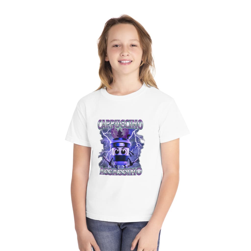 Tricou personalizat alb, copii/adulti, design Cappuccino Assassino 2, modal, diverse marimi — 3