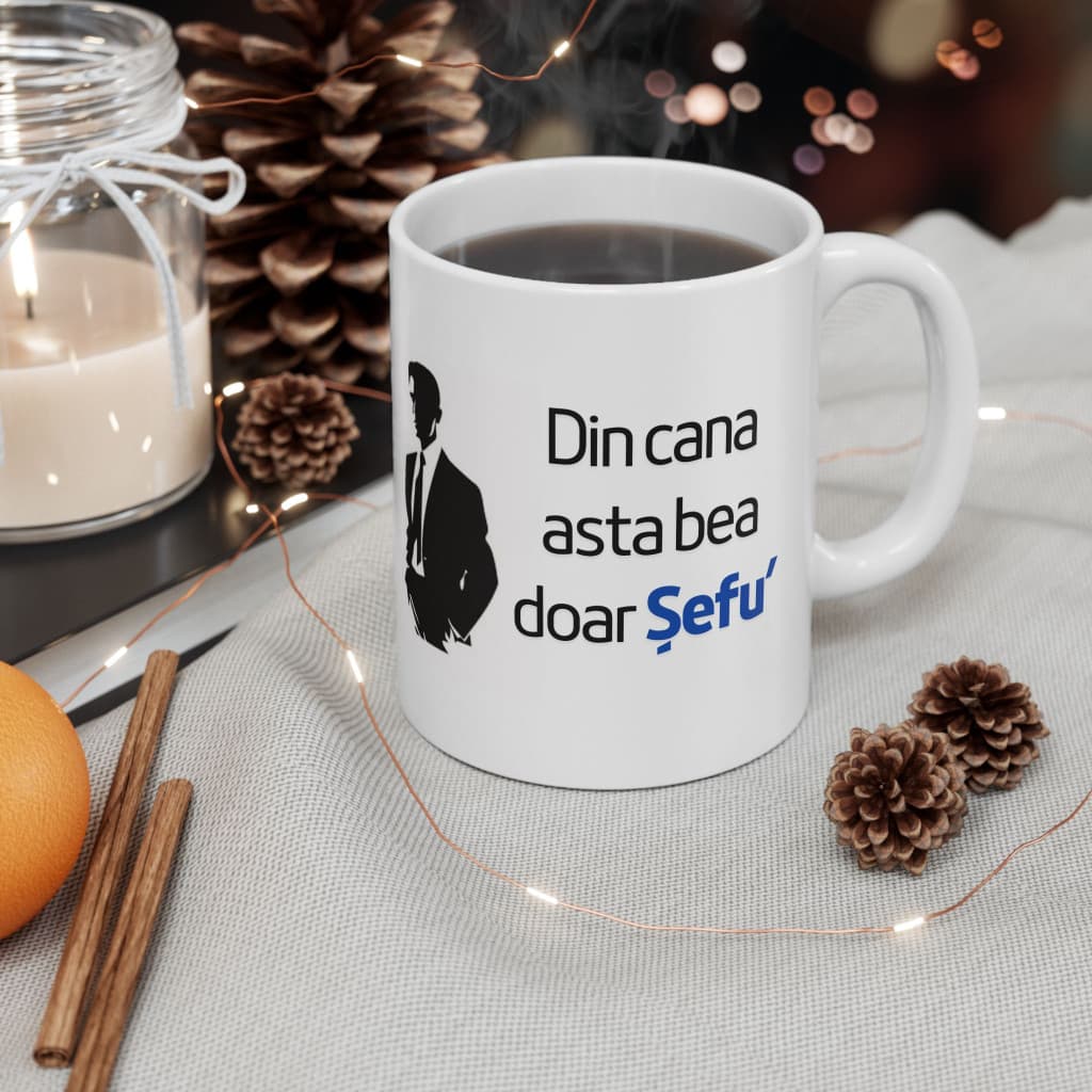 Cana ceramica personalizata, mesaj "Din cana asta bea doar Sefu", 330 ml, alba — 2