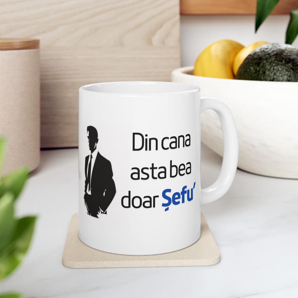 Cana ceramica personalizata, mesaj "Din cana asta bea doar Sefu", 330 ml, alba — 3