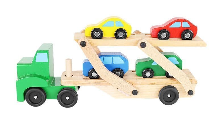 Camion tractare din lemn, 4 masinute incluse — 2