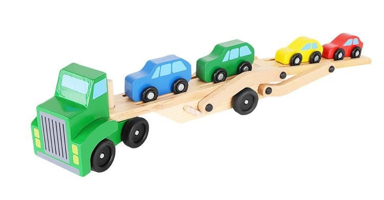 Camion tractare din lemn, 4 masinute incluse — 4