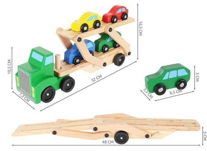 Camion tractare din lemn, 4 masinute incluse — 8