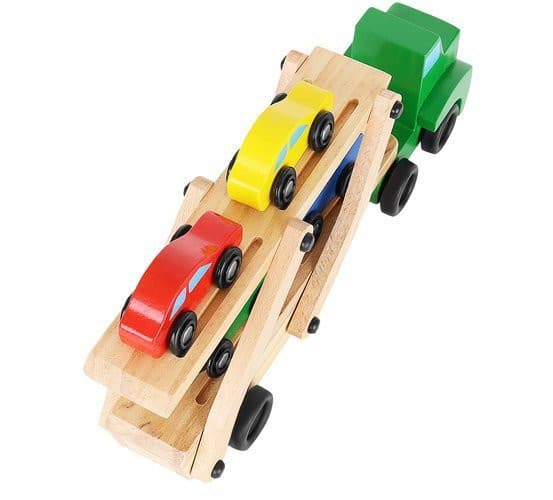 Camion tractare din lemn, 4 masinute incluse — 10