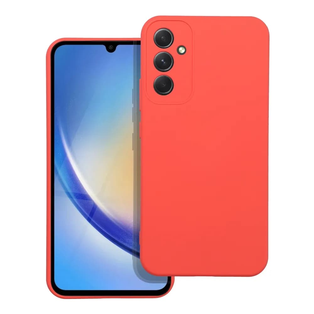 Husa Samsung Galaxy A54 5G, Luxury Silicone, protectie camera, catifea in interior, rosu piersica — 2
