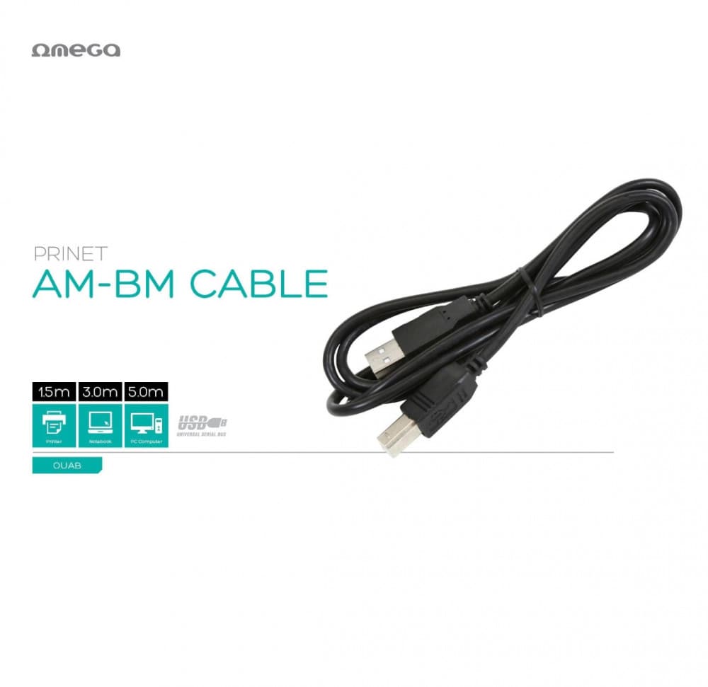 Cablu Omega AM-BM pentru imprimanta, USB 2.0, lungime 3 m — 3