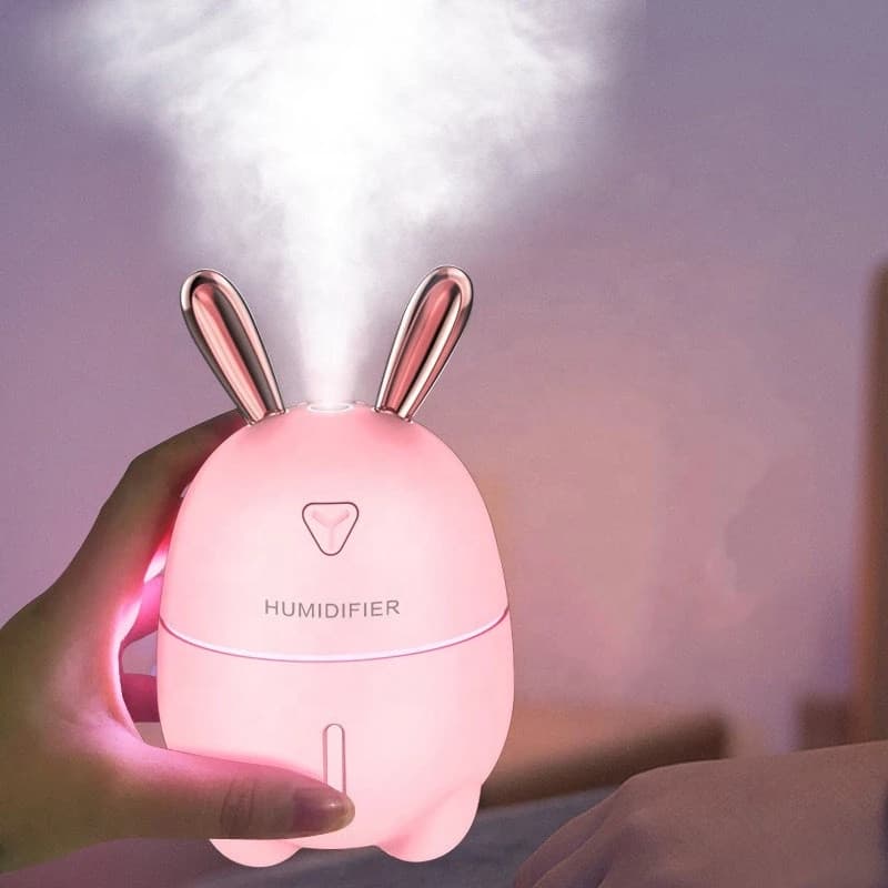 Umidificator si difuzor aromaterapie K9, lumina LED, 300 ml, model iepuras, roz — 2