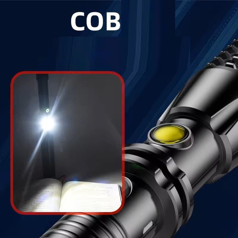 Lanterna LED tip baston, 1W + COB, ciocan de siguranta, incarcare USB, neagra — 2