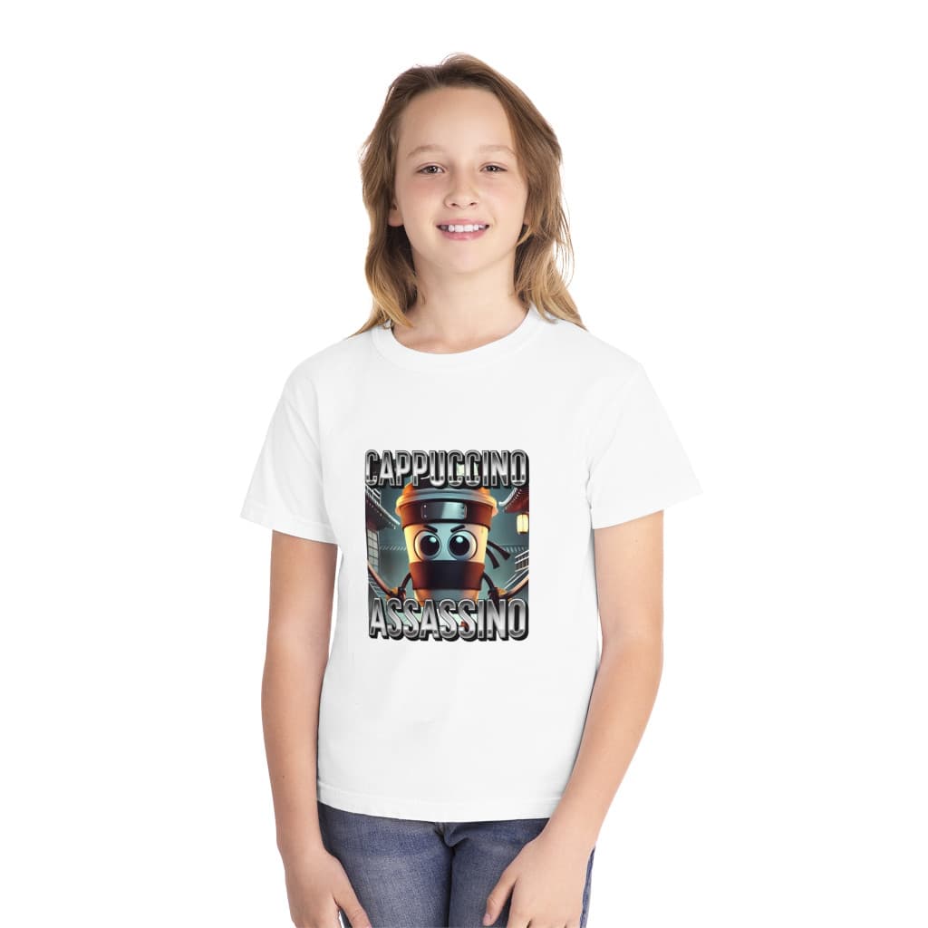 Tricou personalizat alb, copii/adulti, design Cappuccino Assassino 3, modal, diverse marimi — 3