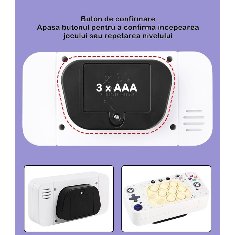 Jucarie interactiva Speed Push, joc de viteza apasare taste tip Pop-It, sunete si lumini, model astronaut — 3