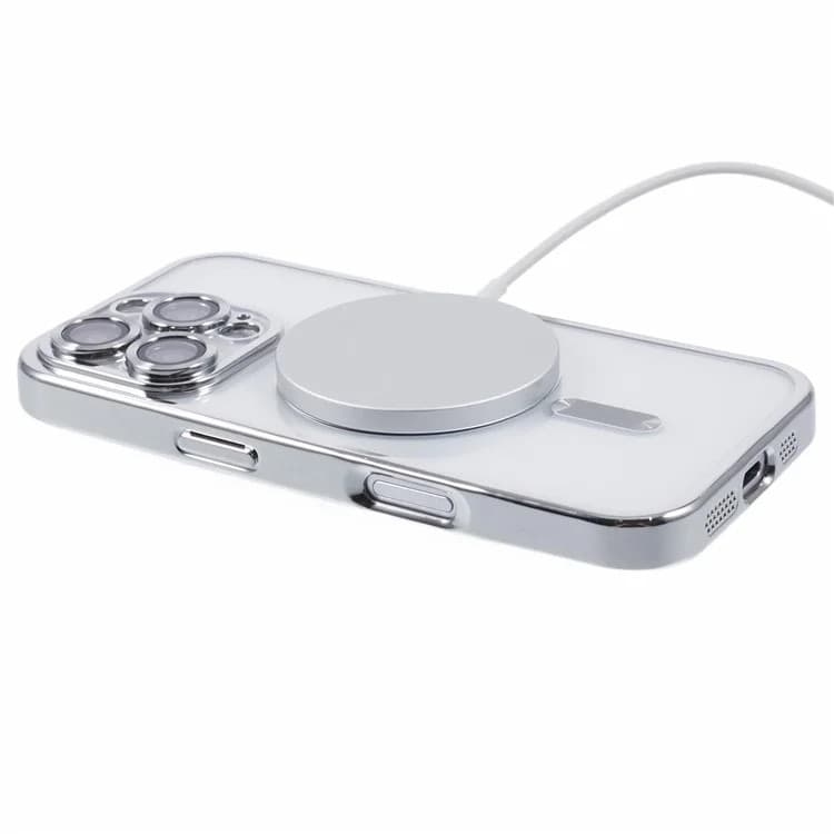 Husa Apple iPhone 16 Pro Max, Magsafe Electroplating TPU, protectie camera, margini argintii — 2