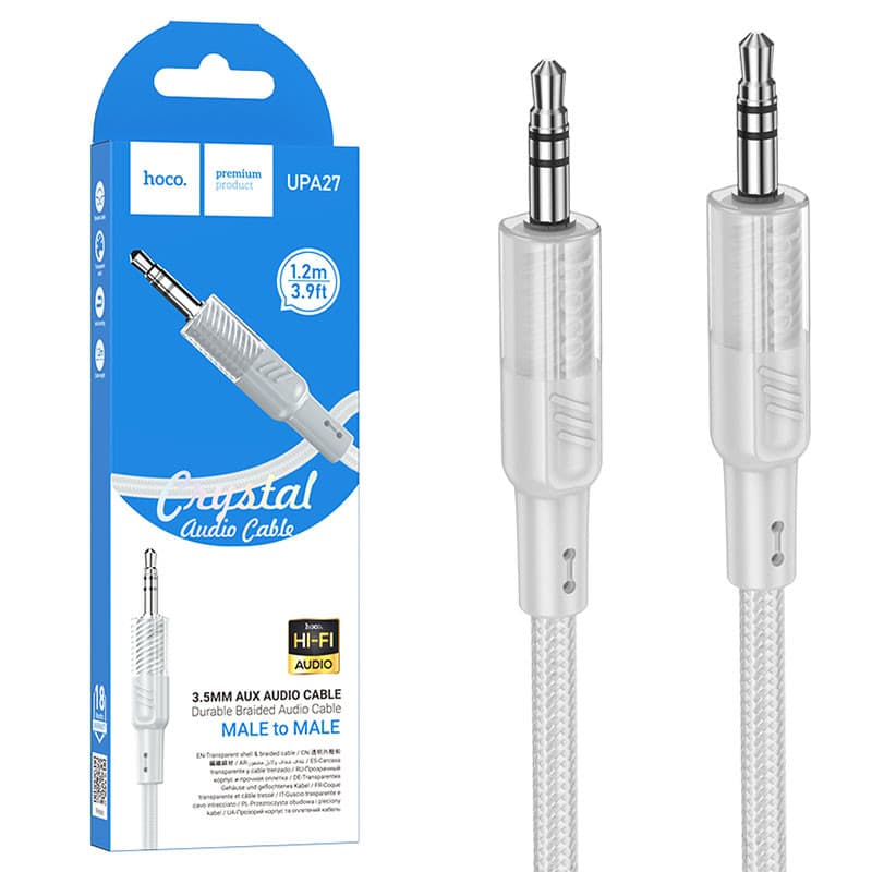 Cablu audio auxiliar / AUX / jack 3.5 mm Hoco UPA27, 1.2 metri, alb