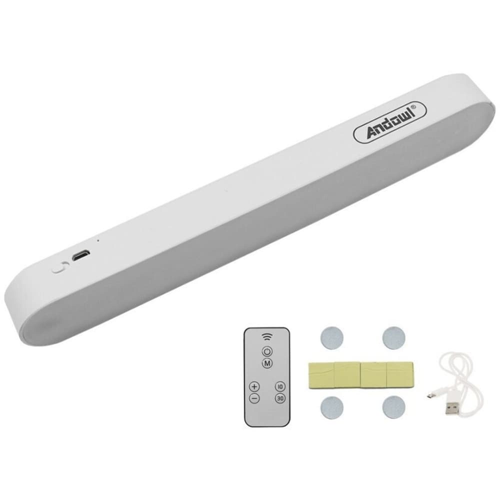 Lampa LED Andowl Q-CX6000K, 20 LED-uri, telecomanda, 20W, senzor, ON/OFF, acumulator, alimentare USB, alba — 2