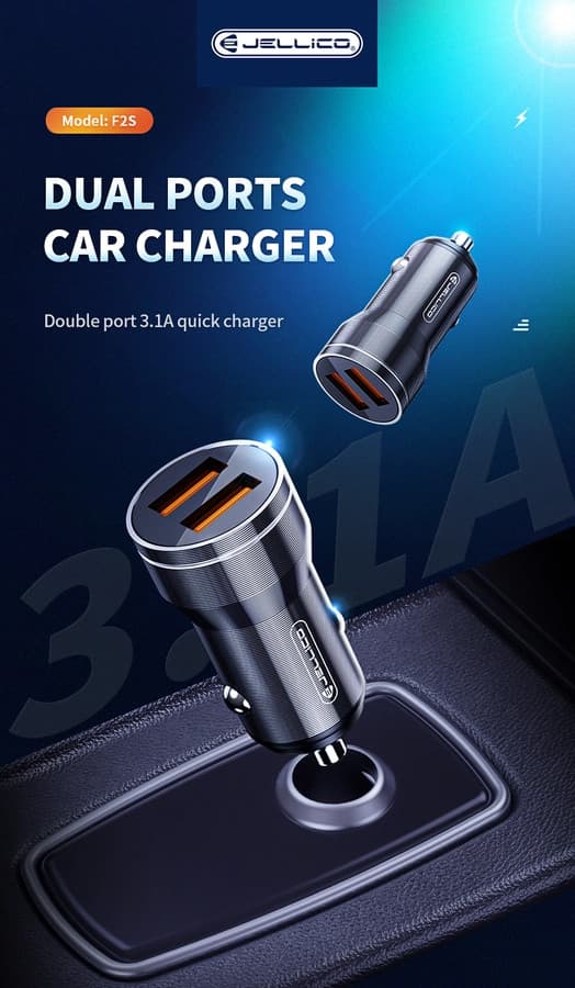 Incarcator auto Jellico F2S, dual port USB, 18W, 3.1A, negru — 3