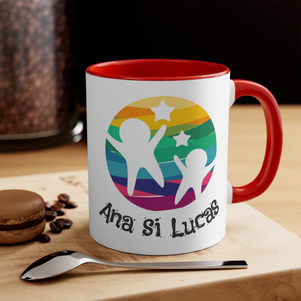 Cana ceramica personalizata, 330 ml, alba, logo Ana si Lucas — 2