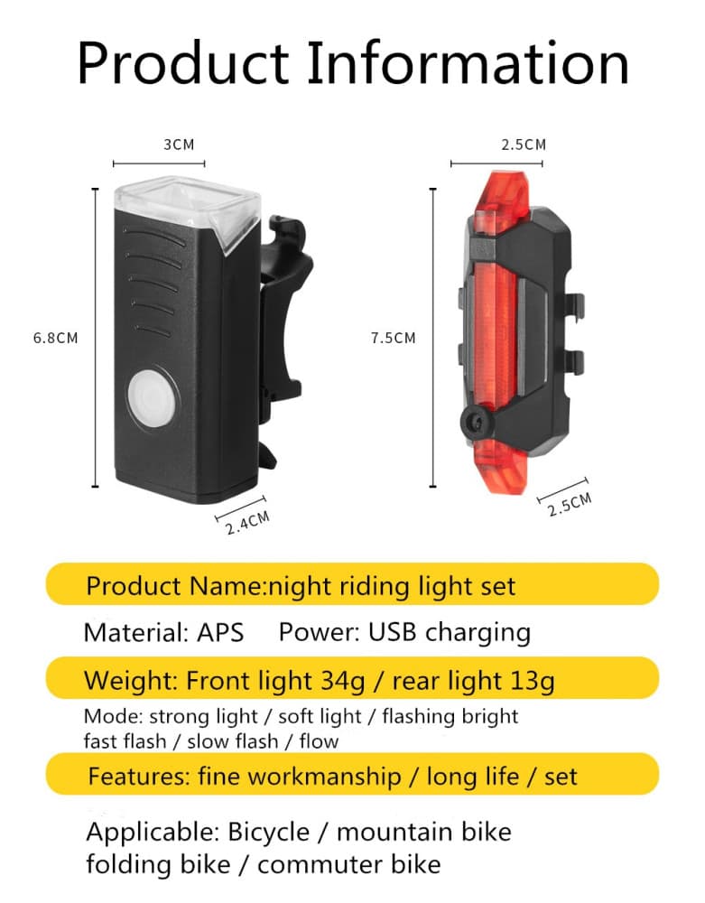 Set lanterna si lumina stop pentru bicicleta HY-025, incarcare USB — 5